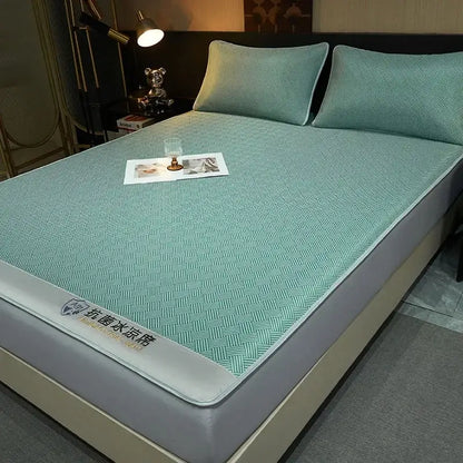 Teal herringbone cooling silky soft fitted sheet set bedroom bedding