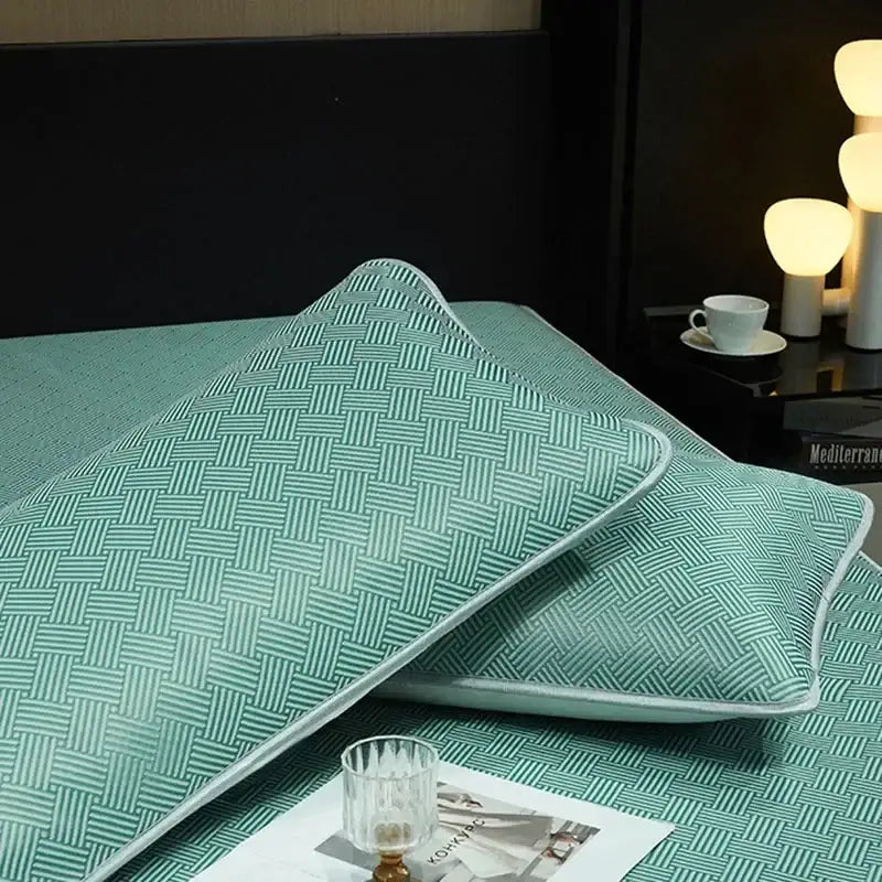 Teal herringbone cooling silky soft fitted sheet set bedroom bedding