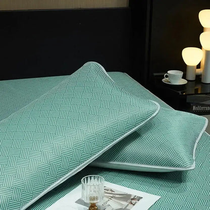 Teal herringbone cooling silky soft fitted sheet set bedroom bedding