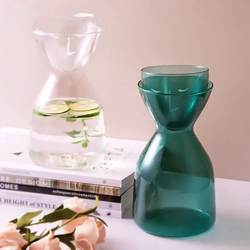 Teal hourglass glass tea infuser water bottle kitchen carafe