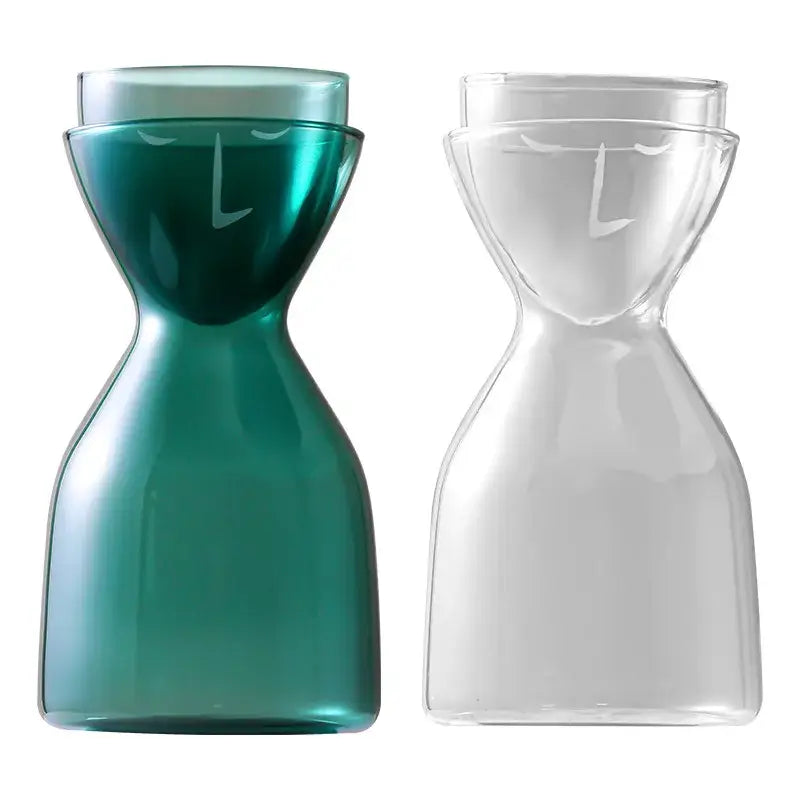 Teal hourglass glass tea infuser water bottle kitchen carafe