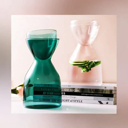 Teal hourglass glass tea infuser water bottle kitchen carafe