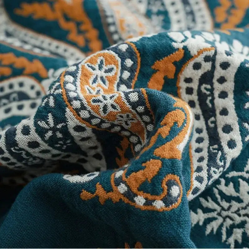 Teal & orange geometric cotton gauze summer blanket bedroom throw