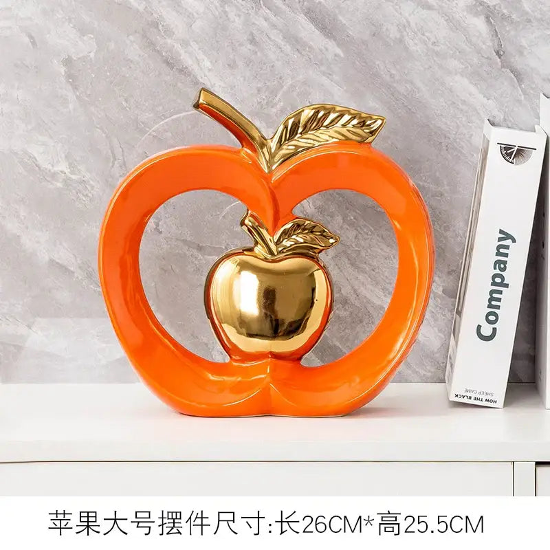 Teal & orange gold plated ceramic apple storage box for living room