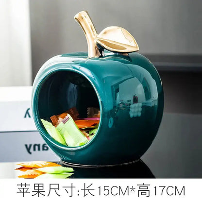 Teal & orange gold plated ceramic apple storage box for living room