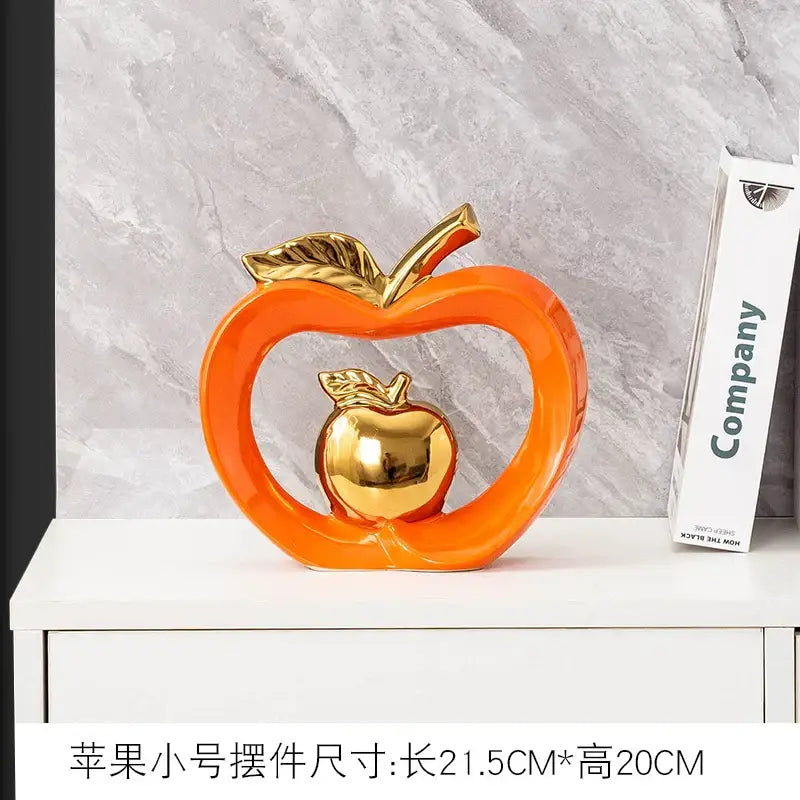 Teal & orange gold plated ceramic apple storage box for living room