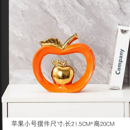 Teal & orange gold plated ceramic apple storage box for living room