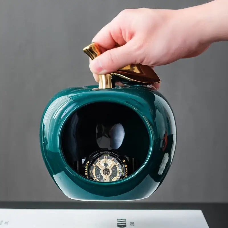 Teal & orange gold plated ceramic apple storage box for living room