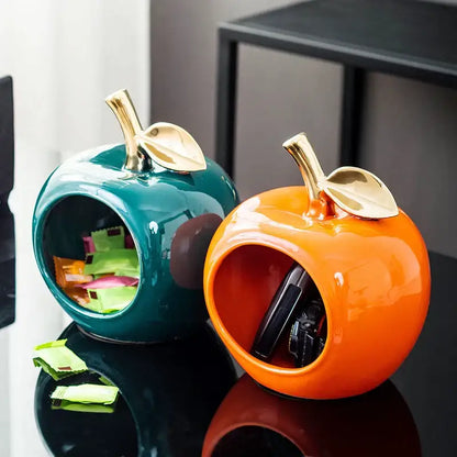 Teal & orange gold plated ceramic apple storage box for living room