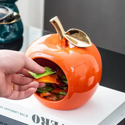 Teal & orange gold plated ceramic apple storage box for living room
