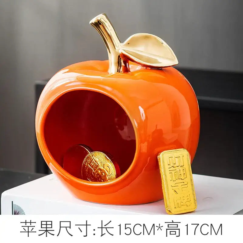 Teal & orange gold plated ceramic apple storage box for living room