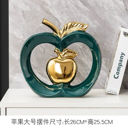 Teal & orange gold plated ceramic apple storage box for living room
