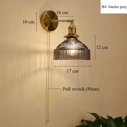 Teal ribbed glass shade led wall lamp for luxury living room decor