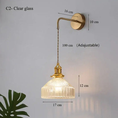 Teal ribbed glass shade led wall lamp for luxury living room decor