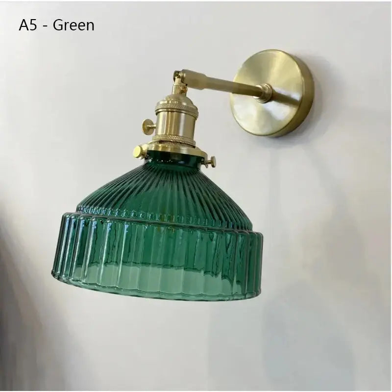 Teal ribbed glass shade led wall lamp for luxury living room decor