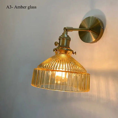 Teal ribbed glass shade led wall lamp for luxury living room decor