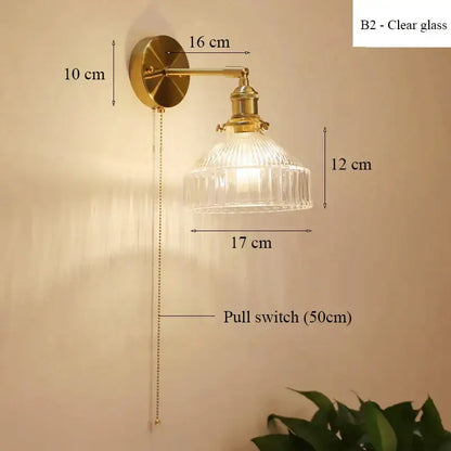 Teal ribbed glass shade led wall lamp for luxury living room decor