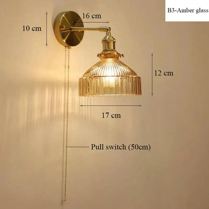 Teal ribbed glass shade led wall lamp for luxury living room decor