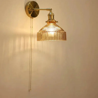 Teal ribbed glass shade led wall lamp for luxury living room decor