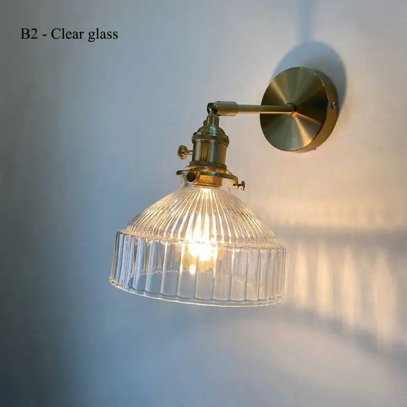 Teal ribbed glass shade led wall lamp for luxury living room decor