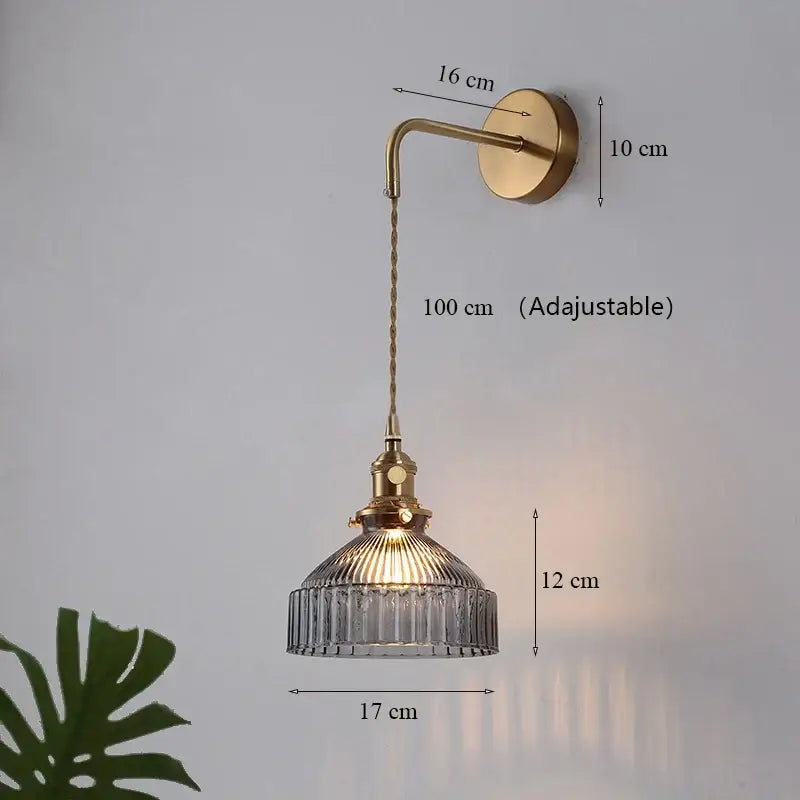 Teal ribbed glass shade led wall lamp for luxury living room decor