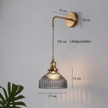 Teal ribbed glass shade led wall lamp for luxury living room decor