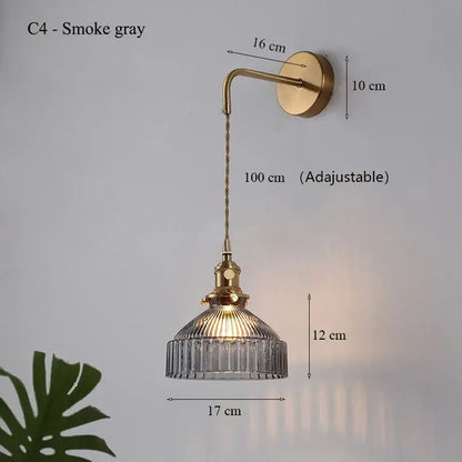 Teal ribbed glass shade led wall lamp for luxury living room decor