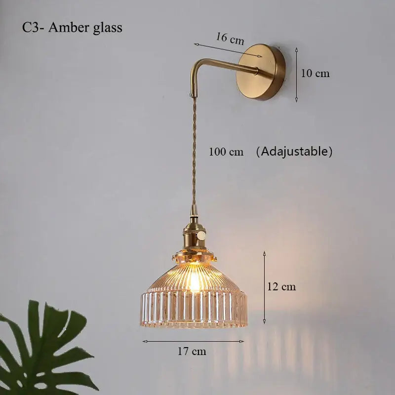 Teal ribbed glass shade led wall lamp for luxury living room decor