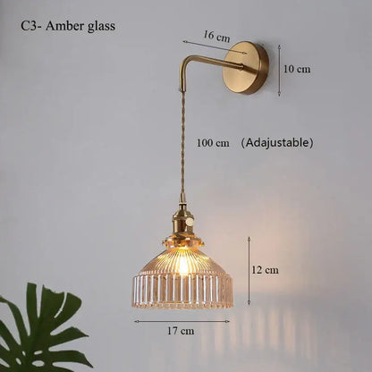 Teal ribbed glass shade led wall lamp for luxury living room decor