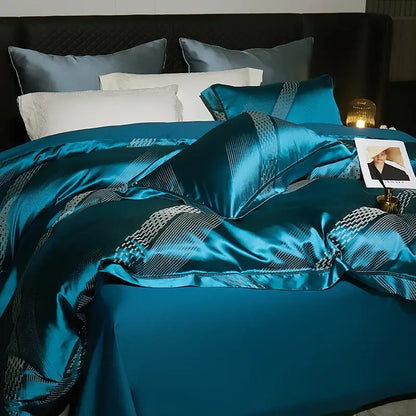 Teal & silver geometric 1000tc egyptian cotton bedding set bedroom