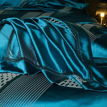 Teal & silver geometric 1000tc egyptian cotton bedding set bedroom