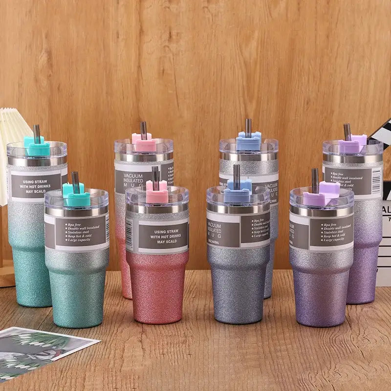 Teal & silver glitter coffee cup thermos kitchen insulated mug