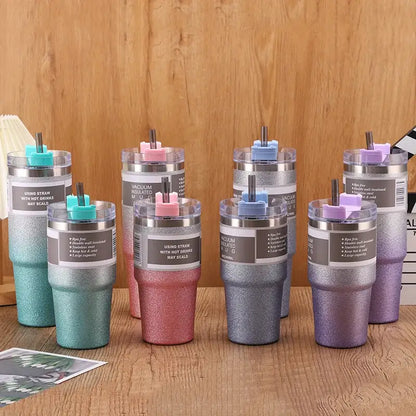 Teal & silver glitter coffee cup thermos kitchen insulated mug