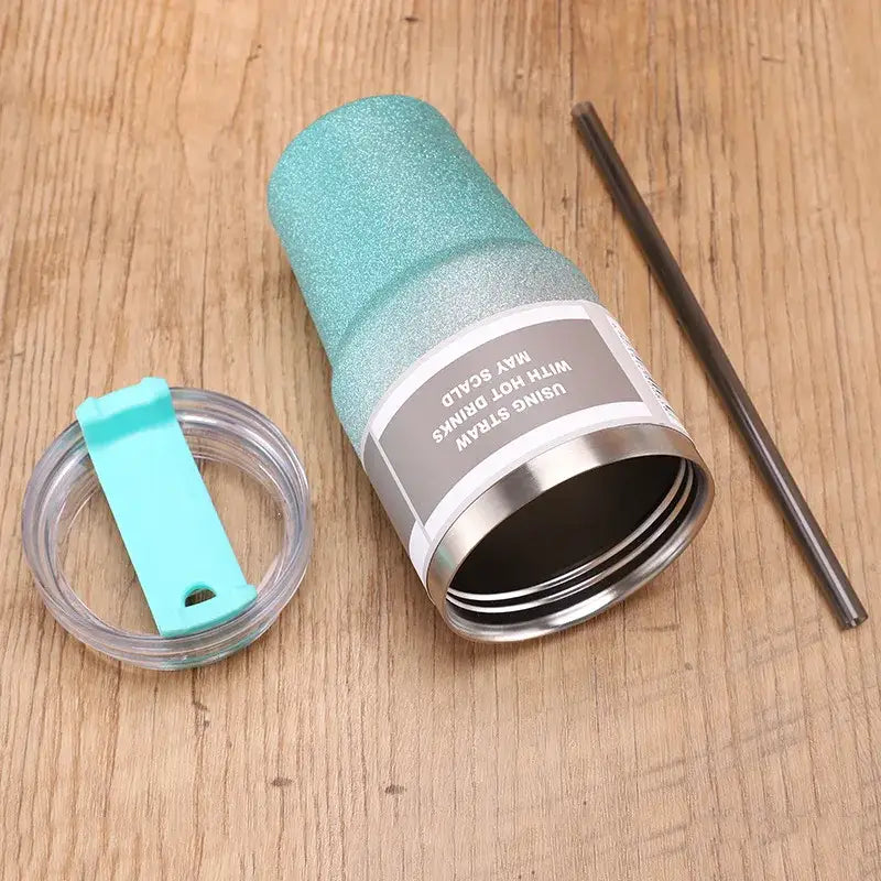 Teal & silver glitter coffee cup thermos kitchen insulated mug