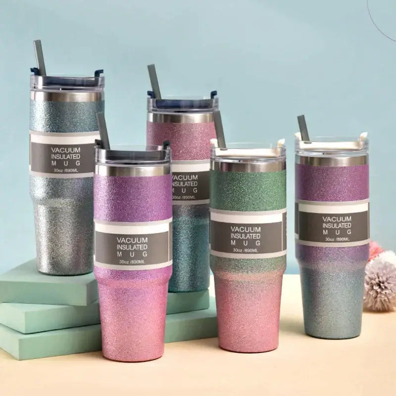 Teal & silver glitter coffee cup thermos kitchen insulated mug
