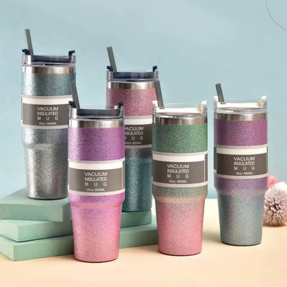 Teal & silver glitter coffee cup thermos kitchen insulated mug