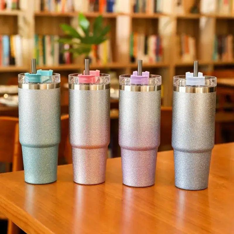 Teal & silver glitter coffee cup thermos kitchen insulated mug