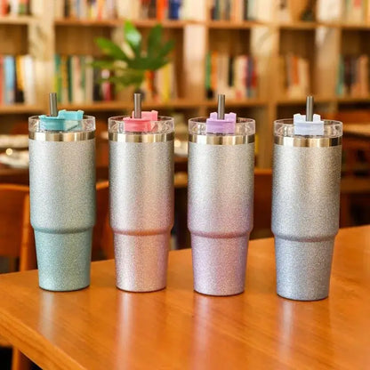 Teal & silver glitter coffee cup thermos kitchen insulated mug