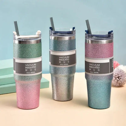 Teal & silver glitter coffee cup thermos kitchen insulated mug