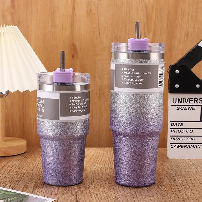 Teal & silver glitter coffee cup thermos kitchen insulated mug