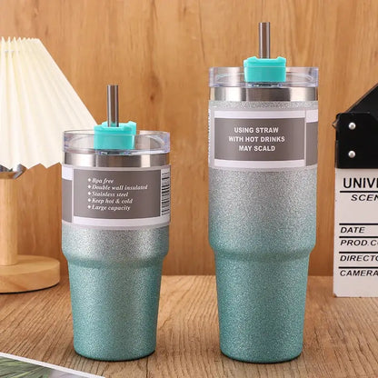 Teal & silver glitter coffee cup thermos kitchen insulated mug