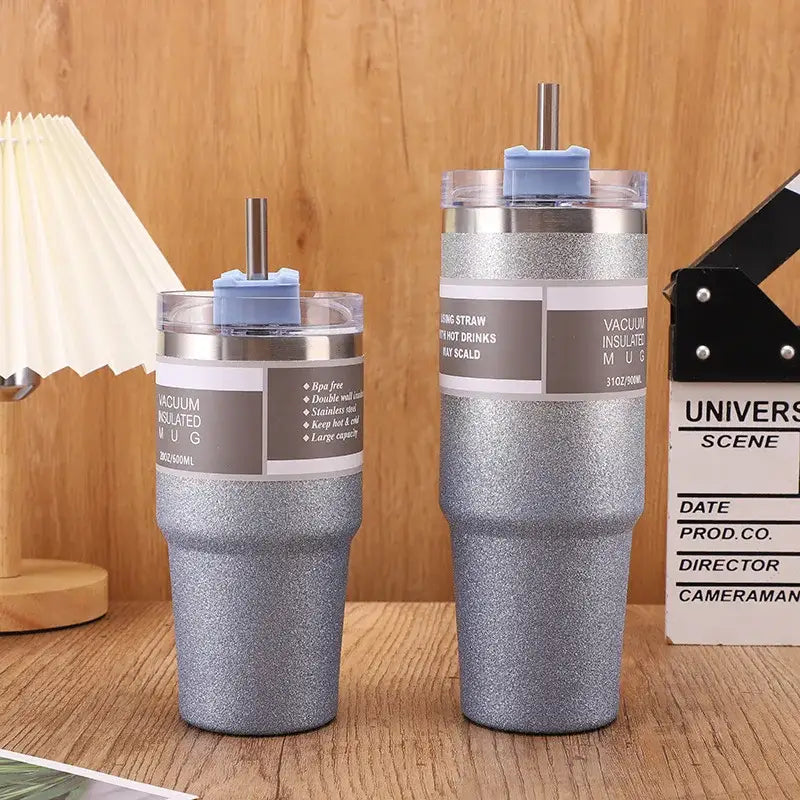 Teal & silver glitter coffee cup thermos kitchen insulated mug