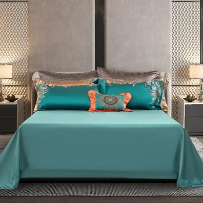 Teal silver & gold embroidered 1200tc jacquard bedding set bedroom
