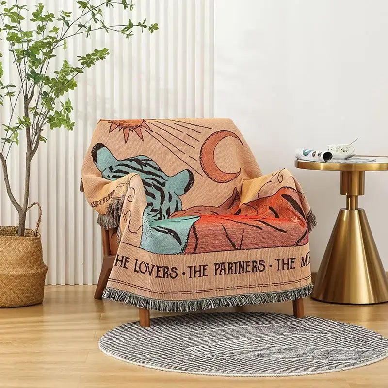Teal tiger knitted nordic outdoor sofa blanket living room throw