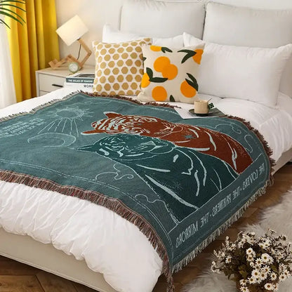 Teal tiger knitted nordic outdoor sofa blanket living room throw