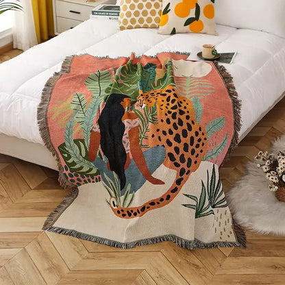 Teal tiger knitted nordic outdoor sofa blanket living room throw