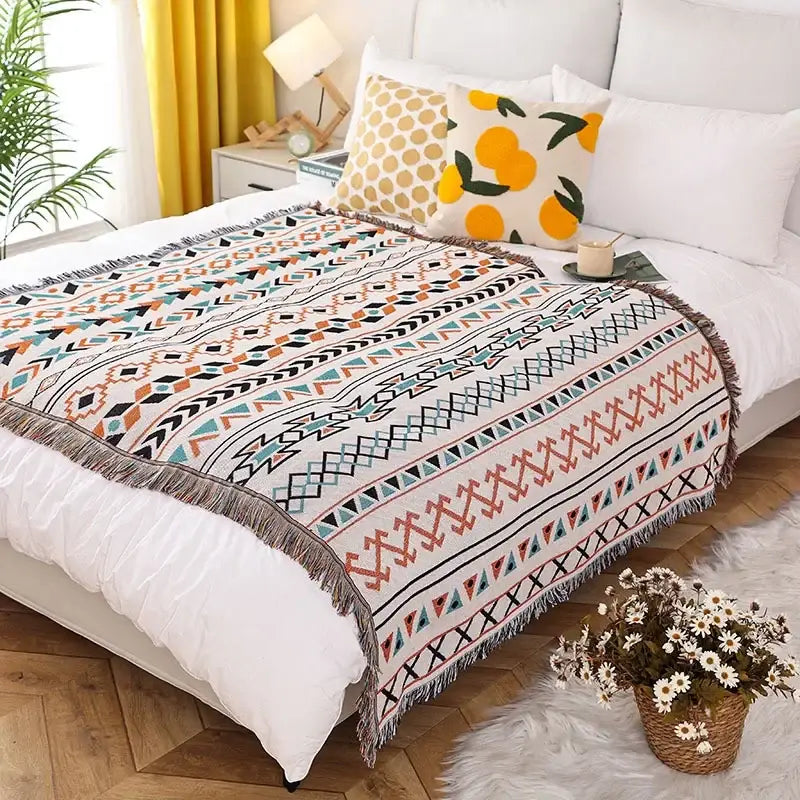 Teal tiger knitted nordic outdoor sofa blanket living room throw