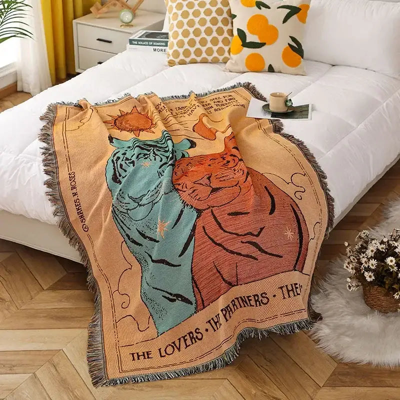 Teal tiger knitted nordic outdoor sofa blanket living room throw