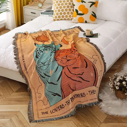 Teal tiger knitted nordic outdoor sofa blanket living room throw
