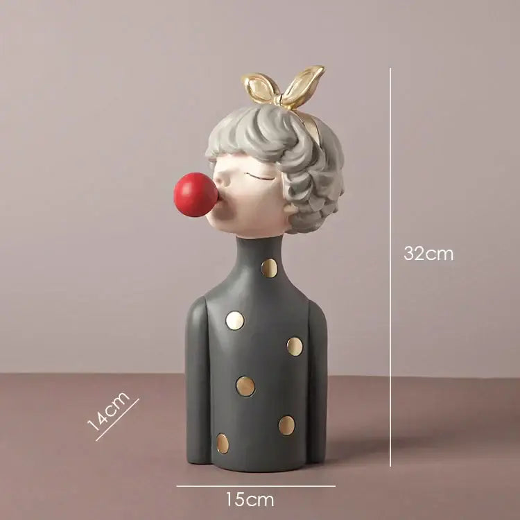 Teal & white bowknot girl resin figurine bedroom decor with gold tray